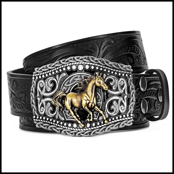 Western Leather Belt Adjustable Cowboy Cowgirl Rodeo Style Vintage Design main image 6